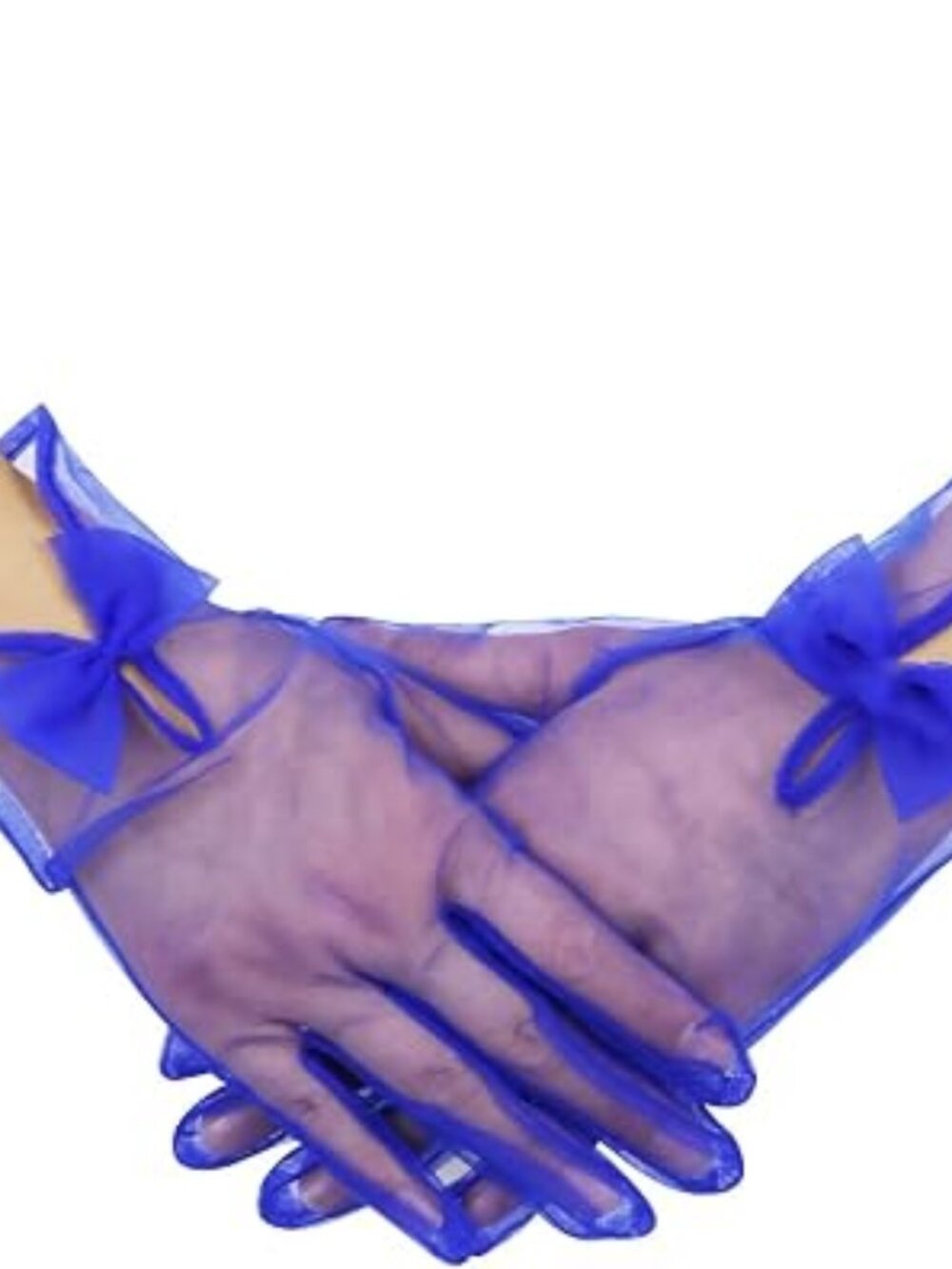 Women's Royal Blue Wrist Length Vintage Stretchy 1920s Look Tulle Mesh Gloves
